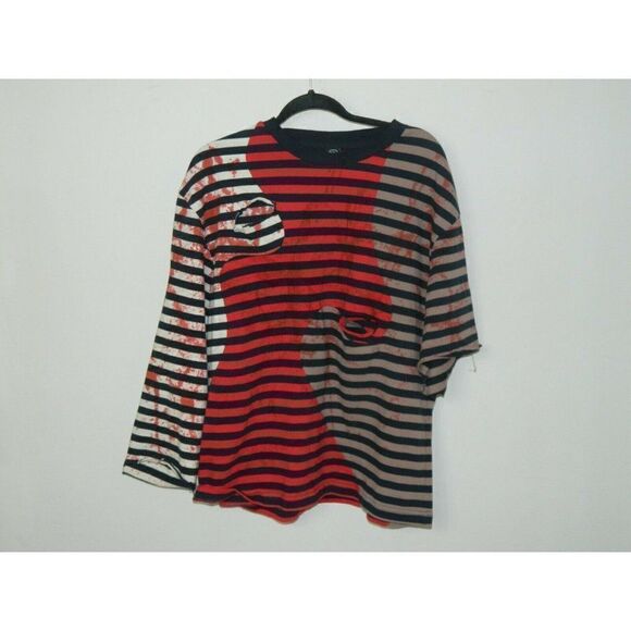 Brain Dead T-Shirt Striped Red Distressed Asymmetric Sleeves Zombie Shirt Medium - Picture 7 of 9